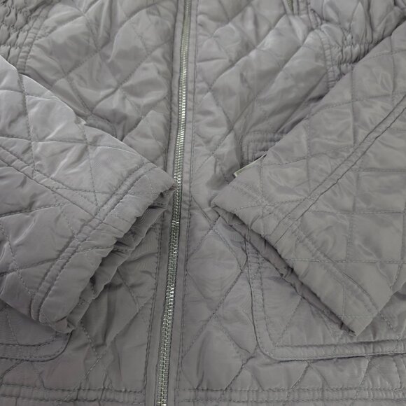 MICHAEL KORS GRAY QUILTED JACKET WOMEN'S SIZE PETITES MEDIUM HOODED ZIP POCKETS - Picture 12 of 16